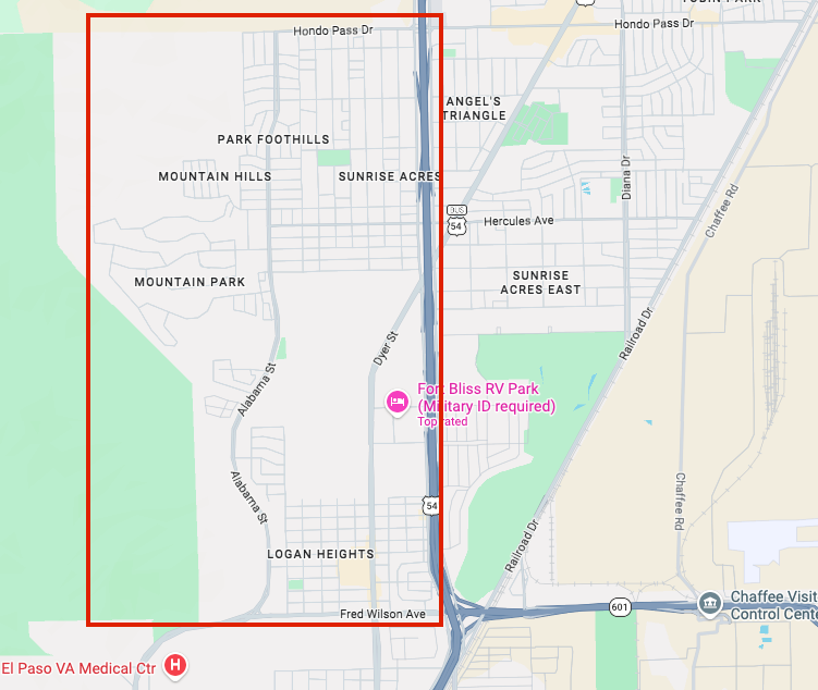 Map of eligible membership area in Northeast El Paso